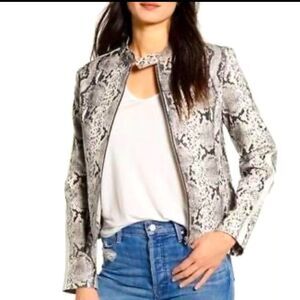 BB Dakota Faux Leather Snake It Or Break It Moto Jacket‎ Women's XS Gray NWOT